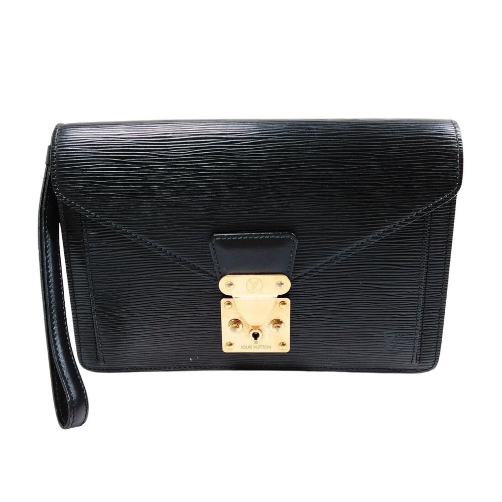 Louis Vuitton Black Dragonne Black Epi vintage Clutch with Gold Accents